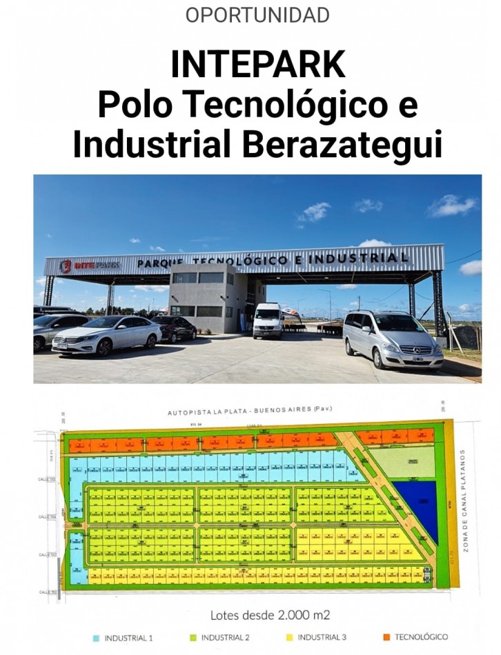 Se Vende lote central de 2000m2 Parque industrial Intepark