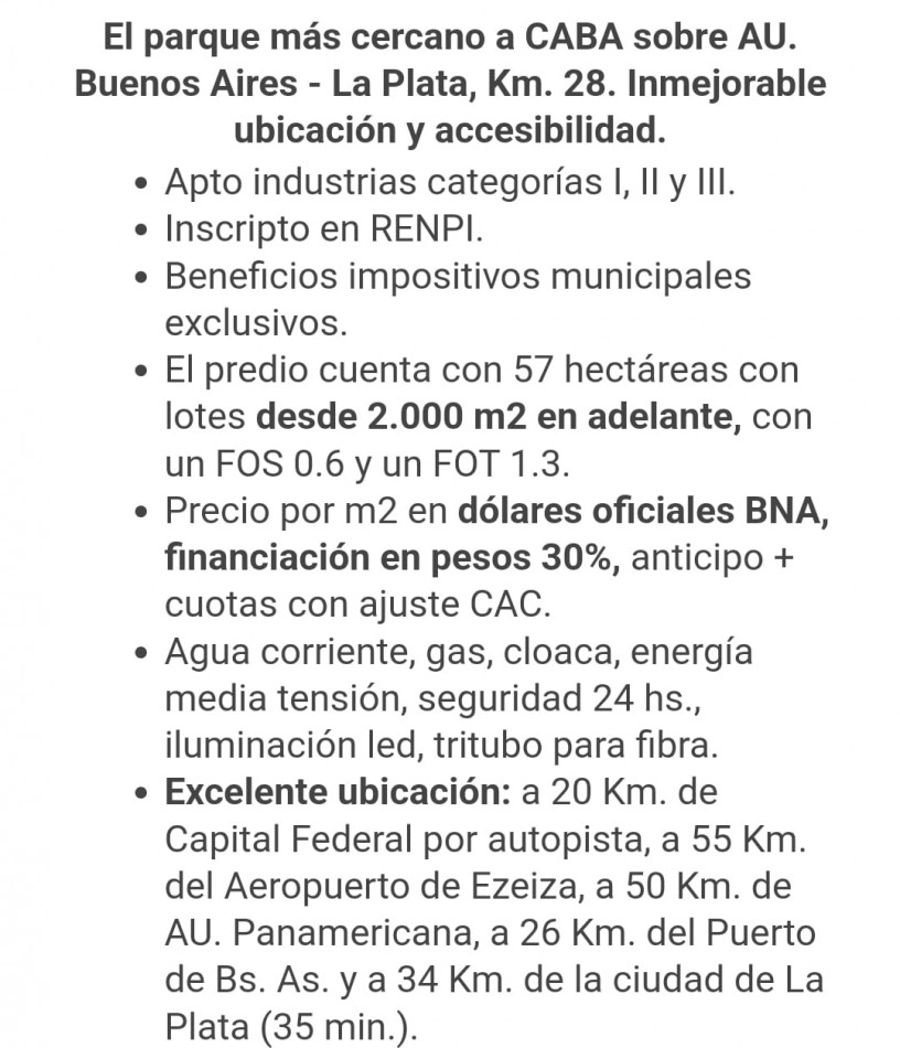 Se Vende lote central de 2000m2 Parque industrial Intepark